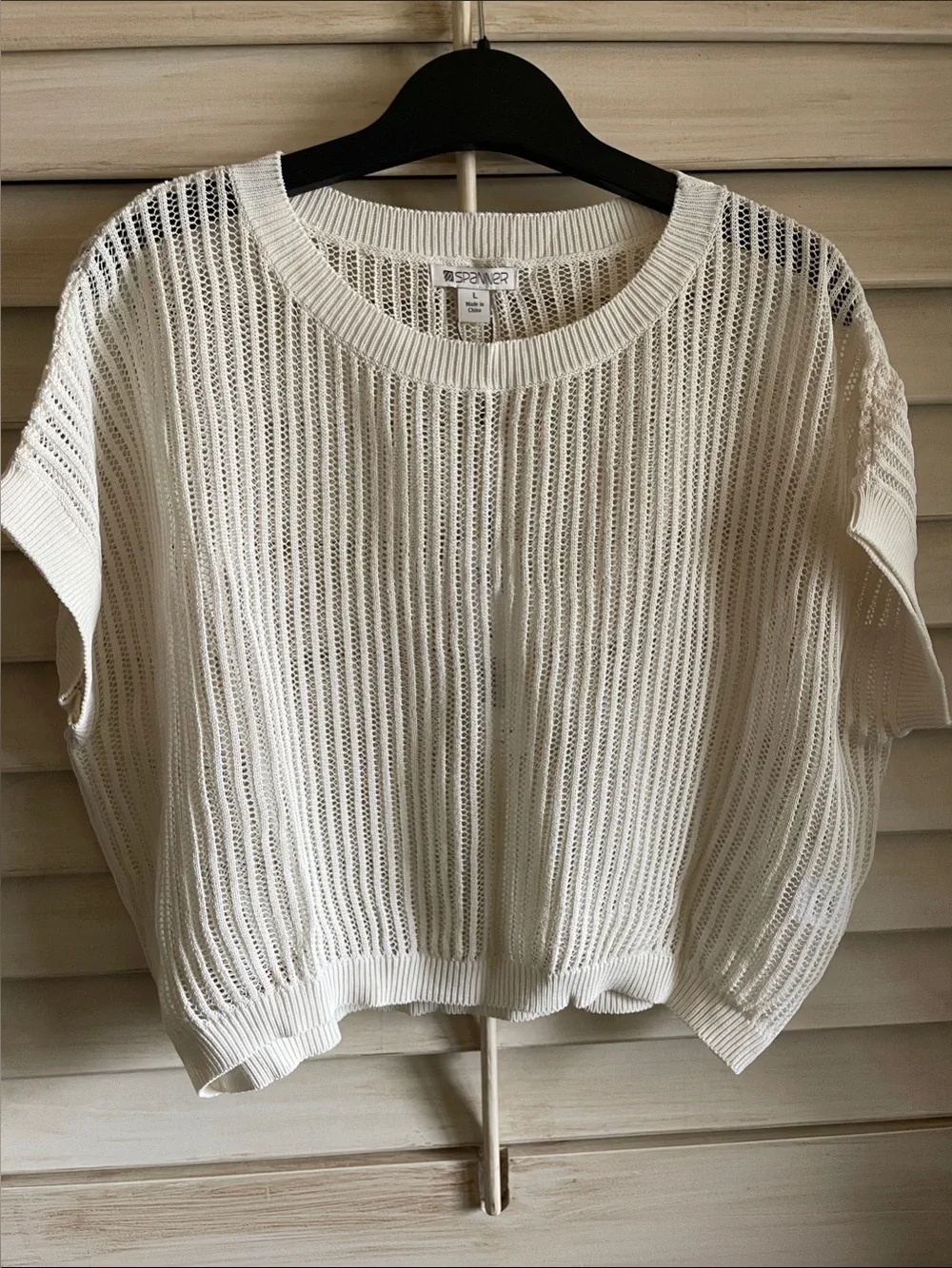 NWT Spanner - White Open-Knit Crop Top Sweater SzL - Picture 3 of 13